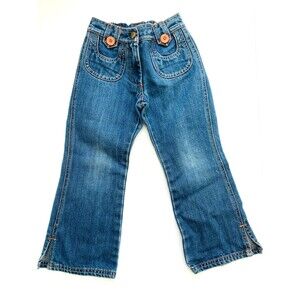 Gymboree CUTE AS A BUTTON Girls Denim Jean Pants Adjustable Waist Size 5 Flare